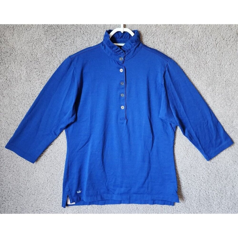 Peter Millar 3/4 Sleeve 1/2 Buttoned Ruffle Neck Top Moisture Management Blue S